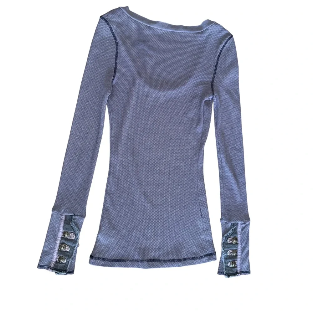 Vintage Free People Motor Cuff Thermal Top M Lavender Purple Waffle Knit
